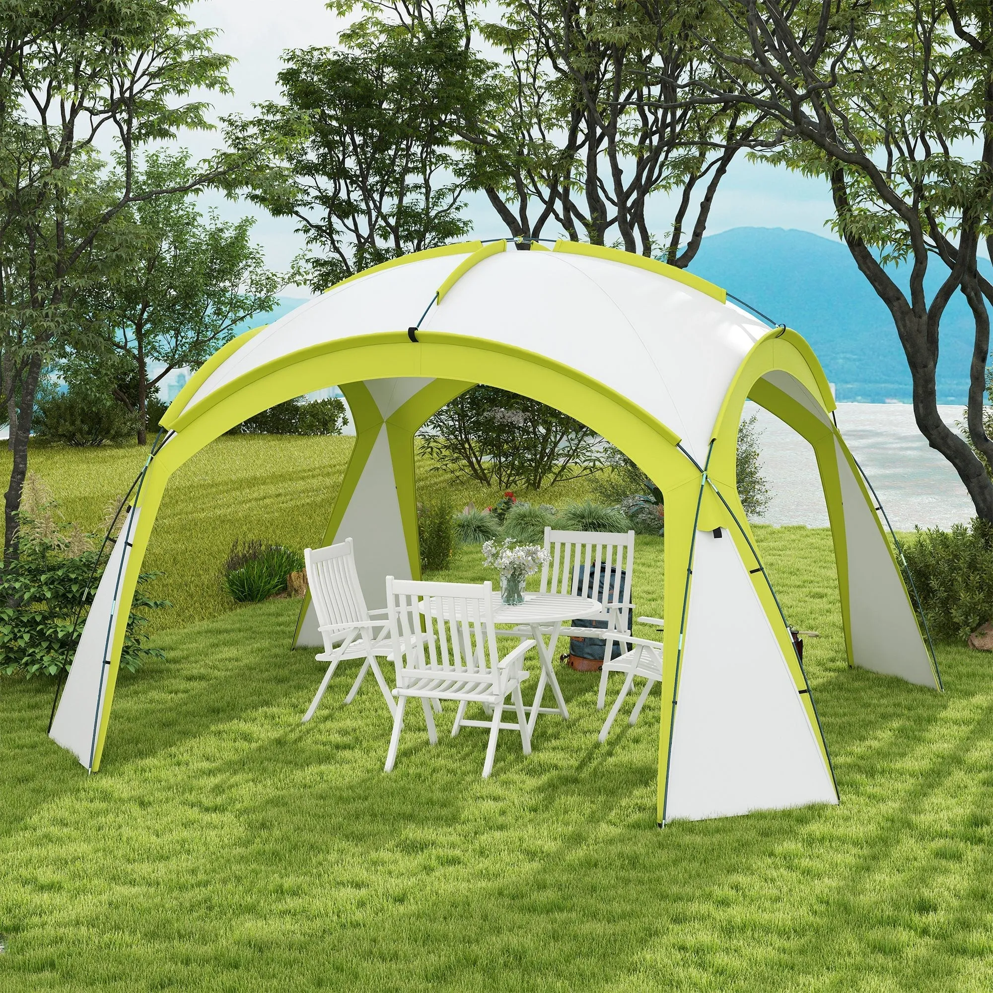 3.5 x 3.5M Camping Gazebo Outdoor Event Shelter Dome Tent Garden Sun Shelter Patio Spire Arc Pavilion Camp Sun Shade Green