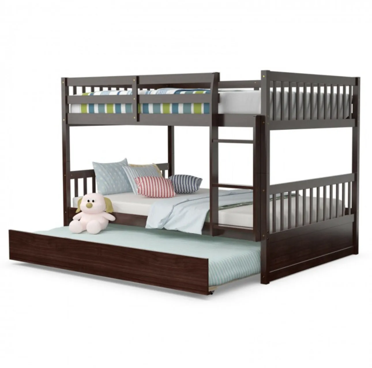 Heavy Duty Full Over Bunk Bed  Platform Bed With Solid Ladder | Sturdy Pine Wood Frame | 2 Full Bunk Beds In 1