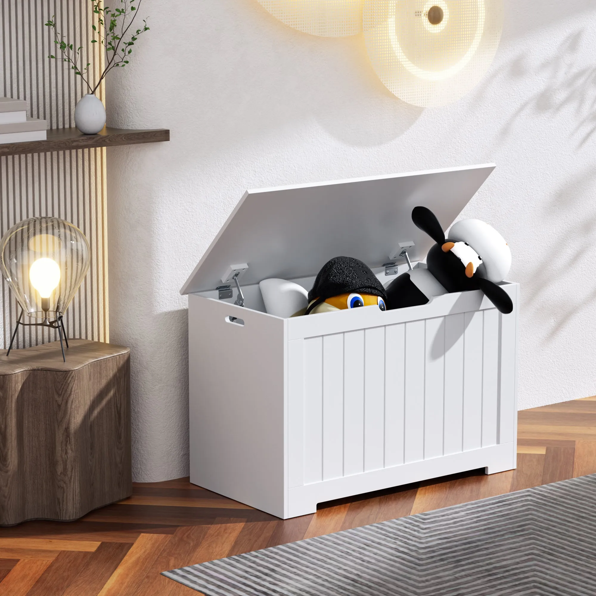 ZENY™ Lift Top Storage Cabinet Bench, Wooden Room Organizer Bin with 2 Safety Hinges